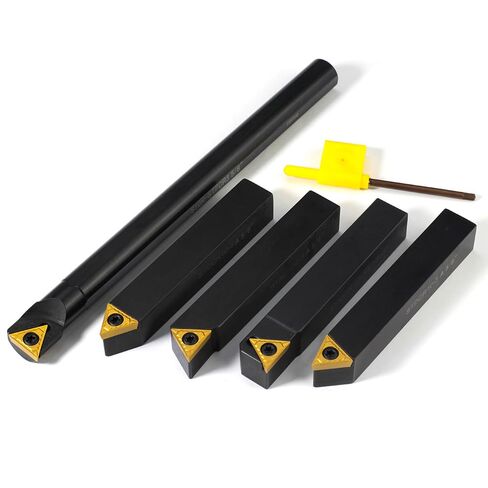 Indexable Lathe Turning Tool-5/8" Shank 5 Pieces Carbide Turning Tools and Boring Bar(4 Pcs Turning + 1 Pc Boring),Metal Lathe Cutting Tools with 5pcs TCMT32.51 Tin Coated Carbide Inserts in Kuwait
