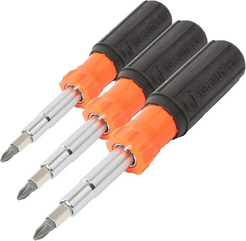 GreatNeck 6 in 1 Screwdriver with Interchangeable Bits, Screw Driver Includes Slotted 3/16in 1/4in Phillips 1 2 Nut Driver 1/4in 5/16in, Chrome Vanadium Steel, For Home and Shop Use in Kuwait
