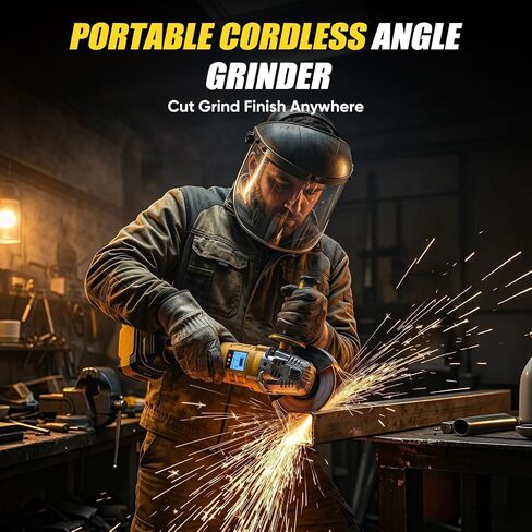 Cordless Angle Grinder 4-1/2 Inch, Adjustable Cordless Grinder Compatible with De-Walt 20V MAX Battery, Brushless Motor, 8 Dics for Cutting, Grinding and Polishing (No Battery) in Kuwait