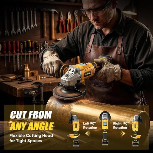 Cordless Angle Grinder 4-1/2 Inch, Adjustable Cordless Grinder Compatible with De-Walt 20V MAX Battery, Brushless Motor, 8 Dics for Cutting, Grinding and Polishing (No Battery) in Kuwait