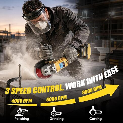 Cordless Angle Grinder 4-1/2 Inch, Adjustable Cordless Grinder Compatible with De-Walt 20V MAX Battery, Brushless Motor, 8 Dics for Cutting, Grinding and Polishing (No Battery) in Kuwait