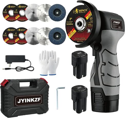 Cordless Angle Grinder, 19,500 RPM Mini Electric Angle Grinding Tool with 2 pcs 16.8V 2000mAh Batteries and 10 Cutting Discs, 3-Inch Handheld Grinder for Metal/Wood Cutting and Grinding in Kuwait