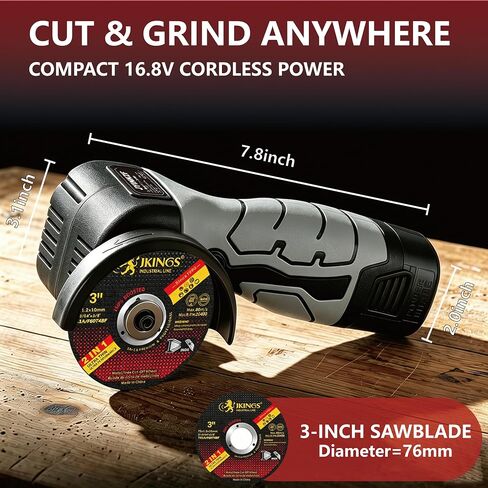 Cordless Angle Grinder, 19,500 RPM Mini Electric Angle Grinding Tool with 2 pcs 16.8V 2000mAh Batteries and 10 Cutting Discs, 3-Inch Handheld Grinder for Metal/Wood Cutting and Grinding in Kuwait