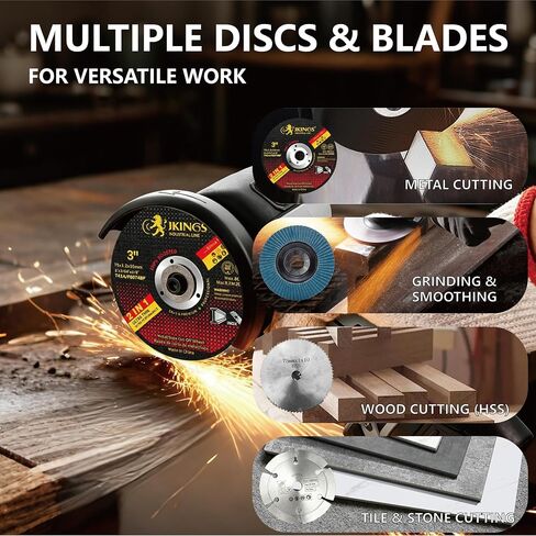 Cordless Angle Grinder, 19,500 RPM Mini Electric Angle Grinding Tool with 2 pcs 16.8V 2000mAh Batteries and 10 Cutting Discs, 3-Inch Handheld Grinder for Metal/Wood Cutting and Grinding in Kuwait
