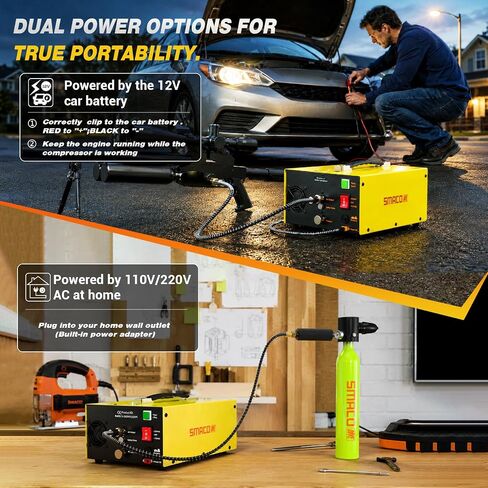 SMACO PCP Air Compressor 4500Psi/30Mpa/300Bar Portable High Pressure Air Compressor for Paintball Tank Scuba Diving PCP Air Rifles Pump with Auto-Stop Dual Power 12V DC & 110V/220V AC in Kuwait