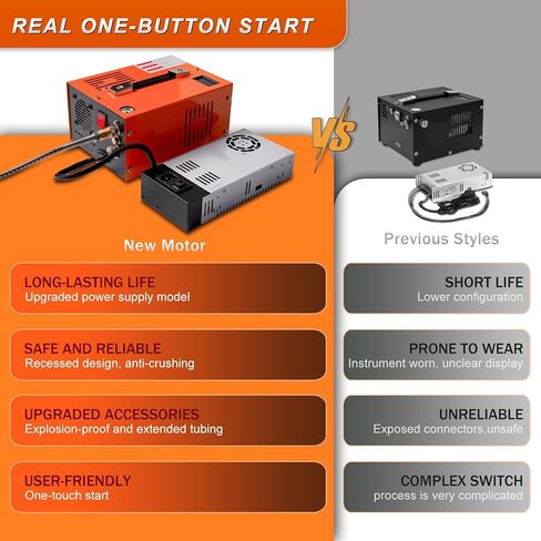 PCP Air Compressor 4500 PSI Portable for Paintball Airgun | Oil-water separator, built-in cooling fan, external power supply. Fits PCP air rifles, paintball tanks, scuba tanks in Kuwait
