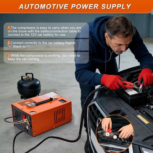 PCP Air Compressor 4500 PSI Portable for Paintball Airgun | Oil-water separator, built-in cooling fan, external power supply. Fits PCP air rifles, paintball tanks, scuba tanks in Kuwait