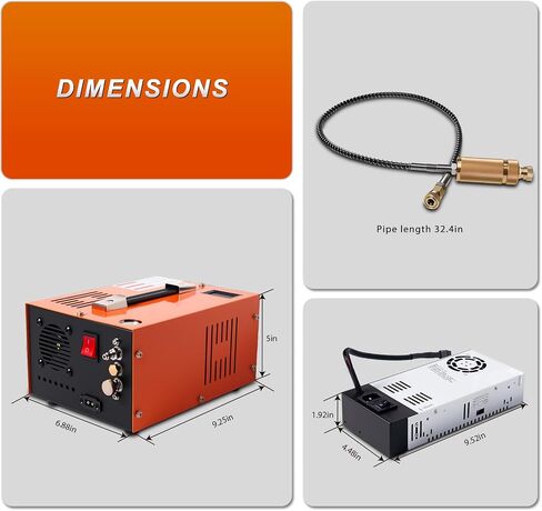PCP Air Compressor 4500 PSI Portable for Paintball Airgun | Oil-water separator, built-in cooling fan, external power supply. Fits PCP air rifles, paintball tanks, scuba tanks in Kuwait