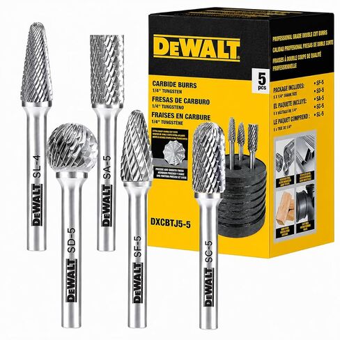 DEWALT DXCBTJ3-10 Size 3 Double-Cut Carbide Burr Set, 1/4 in Shank, 10 Pack | Ten C10 tungsten carbide size 3 double-cut burrs use 1/4 in shanks for steel, cast iron, stainless, and hardwood grinding. in Kuwait