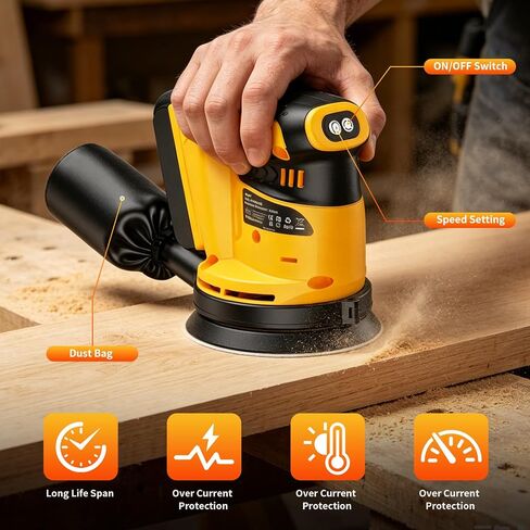 Cordless Orbital Sander for Dewalt 20V Battery(Battery Not Included), Brushless 3 Variable Speeds, 7500 to 11000 RPM, Sandpapers With Dust Collector for Woodworking Sanding, Metal & DIY in Kuwait