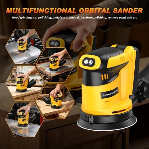 Cordless Orbital Sander for Dewalt 20V Battery(Battery Not Included), Brushless 3 Variable Speeds, 7500 to 11000 RPM, Sandpapers With Dust Collector for Woodworking Sanding, Metal & DIY in Kuwait
