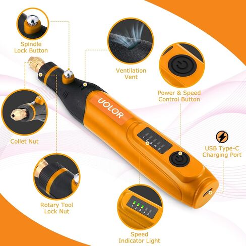 Uolor 145PCS Cordless Polishing Buffing Wheels Kit, Polishing Tool Kit with 100 Wool Buffing Wheels, 40 Abrasive Pads, 5 Variable Speeds 5000-20000RPM, USB-C Rechargeable Rotary Polisher in Kuwait