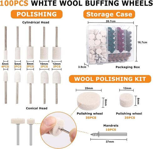 Uolor 145PCS Cordless Polishing Buffing Wheels Kit, Polishing Tool Kit with 100 Wool Buffing Wheels, 40 Abrasive Pads, 5 Variable Speeds 5000-20000RPM, USB-C Rechargeable Rotary Polisher in Kuwait