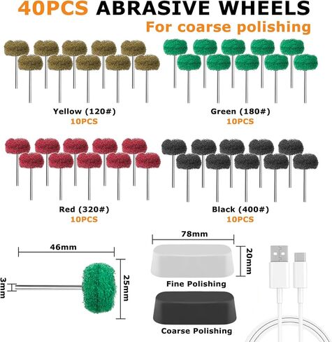 Uolor 145PCS Cordless Polishing Buffing Wheels Kit, Polishing Tool Kit with 100 Wool Buffing Wheels, 40 Abrasive Pads, 5 Variable Speeds 5000-20000RPM, USB-C Rechargeable Rotary Polisher in Kuwait