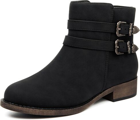 Veittes Women's Western Ankle Boots, Low Heel Casual Dual Buckle Booties with Side Zipper, Non-Slip Sole for Fall Winter Daily Wear in Kuwait
