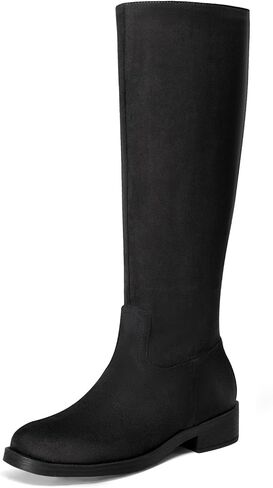 Athlefit Knee High Boots for Women Flat Tall Fall Boots | PU Leather/Faux Suede, Flat Chunky Heel, Square Toe, Side Zipper, Easy On and Off, Long Walking, Standing, Women Fall Winter in Kuwait