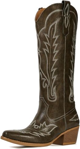 Cowboy Boots for Women Knee High Pointed Toe Western Fashion Country Cowgirl Boots with Embroidered in Kuwait