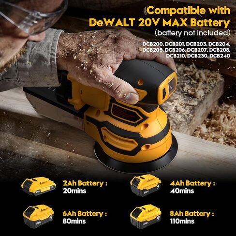 Cordless Random Orbital Sander for Dewalt 20V Battery, Brushless 5-Inch Sander with 6 Variable Speeds, 6000-12000 OPM, Dust Collection Box & 12 Sanding Discs (Battery Not Included) (Yellow) in Kuwait