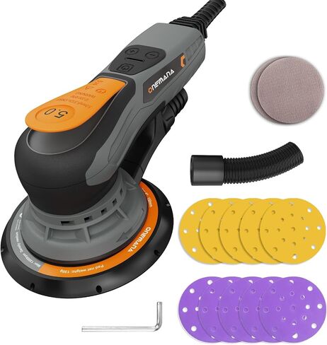 5.0mm Random Orbital Sander, 350W Brushless Motor Electric Palm Sander for Woodworking, 6 Variable Speeds to 10000RPM, Multi-function Sander with 6Inch Backing Plate, 10 Sanding Papers in Kuwait