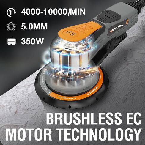 5.0mm Random Orbital Sander, 350W Brushless Motor Electric Palm Sander for Woodworking, 6 Variable Speeds to 10000RPM, Multi-function Sander with 6Inch Backing Plate, 10 Sanding Papers in Kuwait
