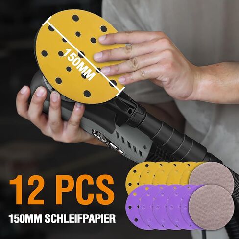 5.0mm Random Orbital Sander, 350W Brushless Motor Electric Palm Sander for Woodworking, 6 Variable Speeds to 10000RPM, Multi-function Sander with 6Inch Backing Plate, 10 Sanding Papers in Kuwait