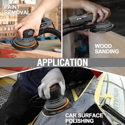 5.0mm Random Orbital Sander, 350W Brushless Motor Electric Palm Sander for Woodworking, 6 Variable Speeds to 10000RPM, Multi-function Sander with 6Inch Backing Plate, 10 Sanding Papers in Kuwait