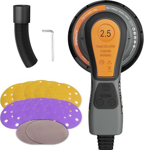 2.5mm Random Orbital Sander, 350W Brushless Motor Electric Palm Sander for Woodworking, 6 Variable Speeds to 10000RPM, Multi-function Sander with 6Inch Backing Plate, 10 Sanding Papers in Kuwait