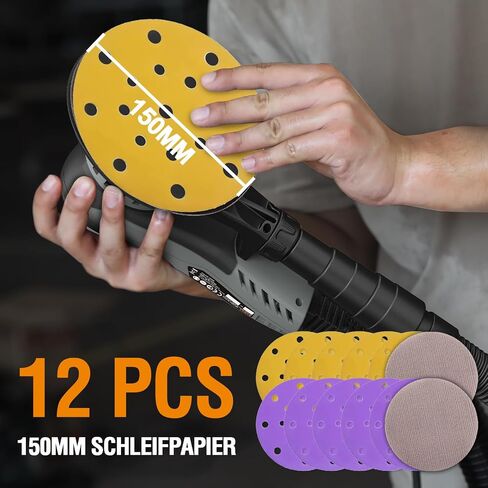 2.5mm Random Orbital Sander, 350W Brushless Motor Electric Palm Sander for Woodworking, 6 Variable Speeds to 10000RPM, Multi-function Sander with 6Inch Backing Plate, 10 Sanding Papers in Kuwait