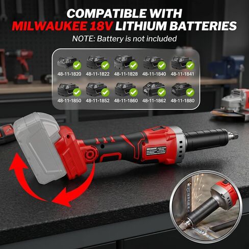 Cordless Die Grinder Compatible with Milwaukee 18V Battery, Brushless 1/4" Straight Grinder for Heavy Metal Fabrication & Welding Prep, 26000RPM Variable Speed, Tool Only, No Battery in Kuwait