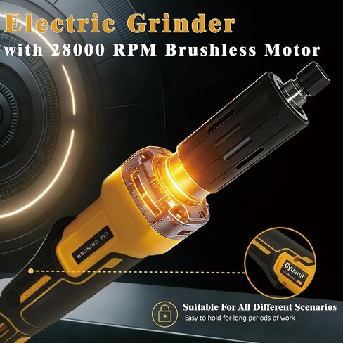 Upgraded Cordless Die Grinder Compatible with Dewalt 20V Battery, 1/4" Precision Chuck,Electric Die Grinder with 4 Speed 28000 RPM Power Brushless Motor for Grinding,Wood,Rust Removal(No Battery) in Kuwait