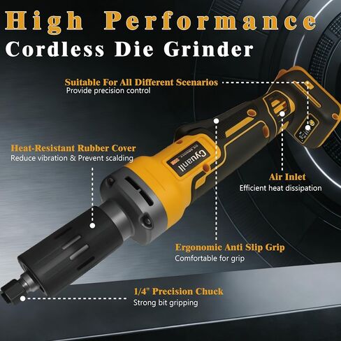 Upgraded Cordless Die Grinder Compatible with Dewalt 20V Battery, 1/4" Precision Chuck,Electric Die Grinder with 4 Speed 28000 RPM Power Brushless Motor for Grinding,Wood,Rust Removal(No Battery) in Kuwait