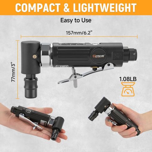 Hoteche 1/4-Inch Air Right Angle Die Grinder, 20,000 RPM High Speed Pneumatic Grinder, 90-Degree Power Grinding Tool with Rear Exhaust, Lightweight Metal Polishing & Deburring Tool, 1/4" Air Inlet in Kuwait