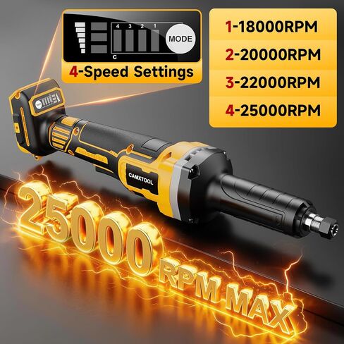 Cordless Die Grinder Compatible with Dewalt 20V Battery, Brushless Electric Die Grinder Up to 25000RPM, 1/4" Precision Collet, 4-Variable Speed Power Grinder for Metal Wood Plastic Grind, No Battery in Kuwait