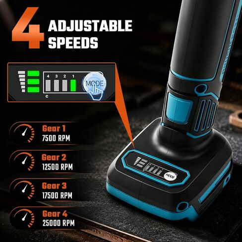 Cordless Die Grinder with Battery 2X 2000mAh 21V, Battery Grinder with 800W Brushless Motor, 4 Level Speed Up to 25000RPM, 1/4" Precision Collet for Grinding, Polishing, Cutting, Drilling in Kuwait