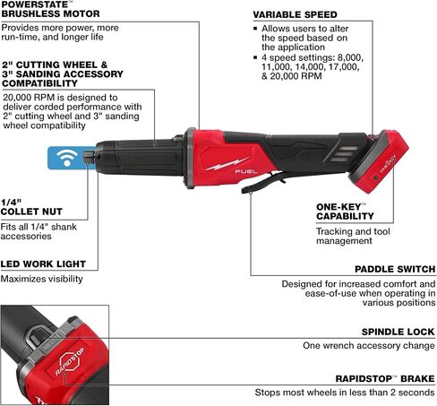 2984-20 Variable Speed Die Grinder FOR Milwaukee M18 FUEL Cordless Braking Die Grinder with ONE-KEY Paddle Switch in Kuwait