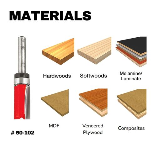 50-102 Router Bits for Freud, 1/2" Dia. Top Bearing Flush Trim Bit with 2 Cutters, 24000 RPM, 3 Flutes, Ideal for Template Routing, Sign Lettering, Pattern Work, Veneered Plywood in Kuwait