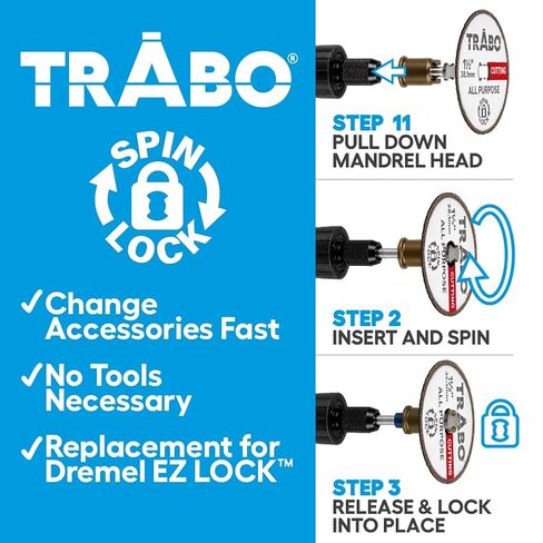 Trabo Spin Lock 1-1/2" (38.1mm) (38.1mm) Rotary Tool High Performance Cubic Boron Nitride Cutting Wheel Compatible with Dremel EZ-Lock for Cutting Metal in Kuwait