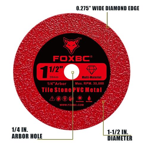 FOXBC 1-1/2 Inch Diamond Blades Cutting for Porcelain, Ceramic Tile, Stone | Multi-Material Diamond Blades with 5/8-11 Flange, 1/4" 1/8" Mandrels - 10 Pack in Kuwait