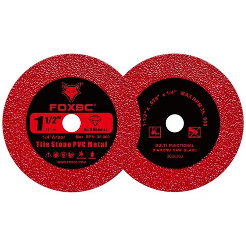 FOXBC 1-1/2 Inch Diamond Blades Cutting for Porcelain, Ceramic Tile, Stone | Multi-Material Diamond Blades with 5/8-11 Flange, 1/4" 1/8" Mandrels - 10 Pack in Kuwait
