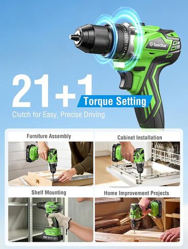 Taskstar 21V Cordless Drill & Impact Driver Combo Kit, Brushless Power Tools with 2× 2.0Ah Batteries & Fast Charger, 42-Piece Accessory Kit with Carrying Case for DIY and Home Improvement in Kuwait