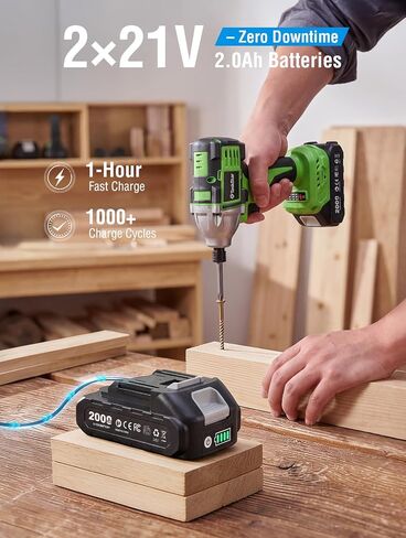Taskstar 21V Cordless Drill & Impact Driver Combo Kit, Brushless Power Tools with 2× 2.0Ah Batteries & Fast Charger, 42-Piece Accessory Kit with Carrying Case for DIY and Home Improvement in Kuwait