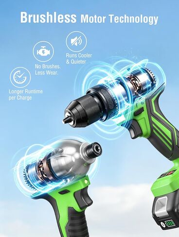 Taskstar 21V Cordless Drill & Impact Driver Combo Kit, Brushless Power Tools with 2× 2.0Ah Batteries & Fast Charger, 42-Piece Accessory Kit with Carrying Case for DIY and Home Improvement in Kuwait