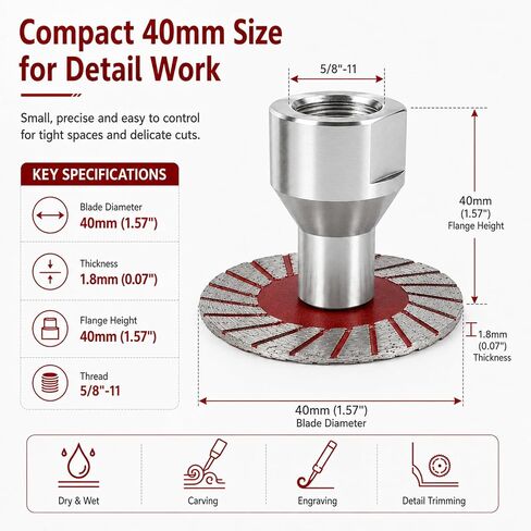 1.57 Diamond Saw Blades Set,Not Designed for Rotary Tools Like Dremel | Mini Cutting Disc for Grinder with Removable Flange (5/8-11 Thread),Angle Grinder Cutting Disc for Marble Concrete Tile,6Pack in Kuwait