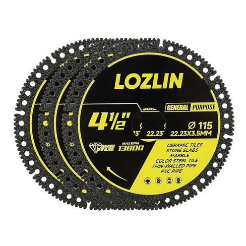 LOZLIN 3PCS 4.5 Inch 115mm Diamond Saw Blades, 22.23mm Arbor Angle Grinder Cutting Discs, Dry Wet Cutting Wheel for Tile Granite Marble Stone Quartz PVC Metal Color Steel Pipe in Kuwait