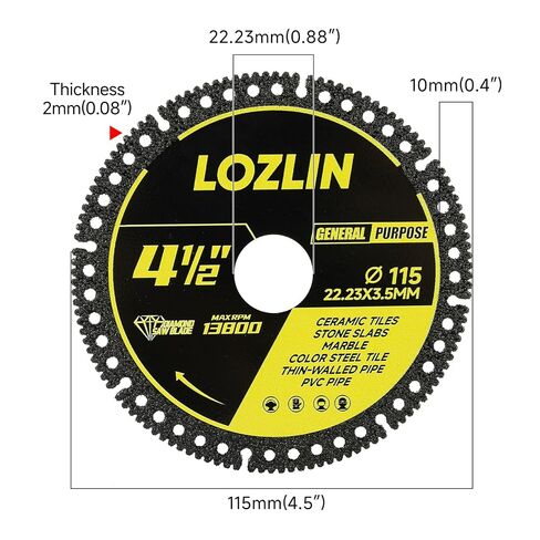 LOZLIN 3PCS 4.5 Inch 115mm Diamond Saw Blades, 22.23mm Arbor Angle Grinder Cutting Discs, Dry Wet Cutting Wheel for Tile Granite Marble Stone Quartz PVC Metal Color Steel Pipe in Kuwait