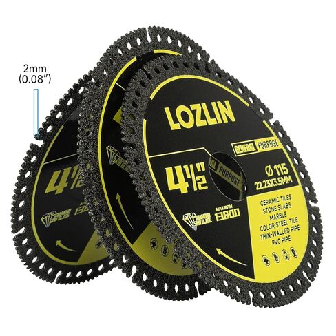 LOZLIN 3PCS 4.5 Inch 115mm Diamond Saw Blades, 22.23mm Arbor Angle Grinder Cutting Discs, Dry Wet Cutting Wheel for Tile Granite Marble Stone Quartz PVC Metal Color Steel Pipe in Kuwait