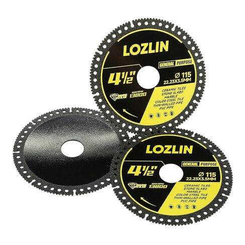 LOZLIN 3PCS 4.5 Inch 115mm Diamond Saw Blades, 22.23mm Arbor Angle Grinder Cutting Discs, Dry Wet Cutting Wheel for Tile Granite Marble Stone Quartz PVC Metal Color Steel Pipe in Kuwait
