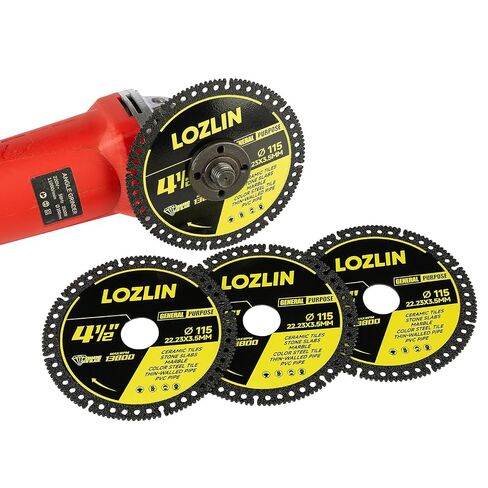 LOZLIN 3PCS 4.5 Inch 115mm Diamond Saw Blades, 22.23mm Arbor Angle Grinder Cutting Discs, Dry Wet Cutting Wheel for Tile Granite Marble Stone Quartz PVC Metal Color Steel Pipe in Kuwait