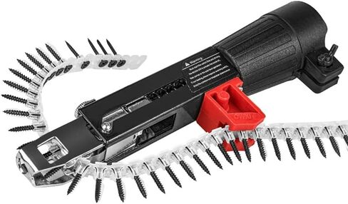 Auto Feed Drywall Screw Gun Attachment, 48MM Adjustable Depth Chain Nail Gun Adapter for Electric Drill, with 50PCS Chain Nails & Bit, Collated Quick Drive Tool for Woodworking Subfloor Partition in Kuwait