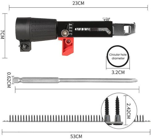 Auto Feed Drywall Screw Gun Attachment, 48MM Adjustable Depth Chain Nail Gun Adapter for Electric Drill, with 50PCS Chain Nails & Bit, Collated Quick Drive Tool for Woodworking Subfloor Partition in Kuwait